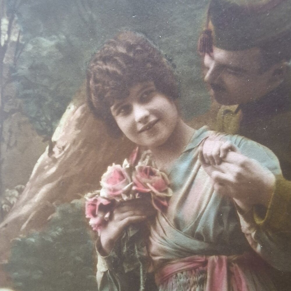 French Romantic Soldier Postcard 1919 Colorized Artwork Sentimental Antique‎ - Picture 8 of 8